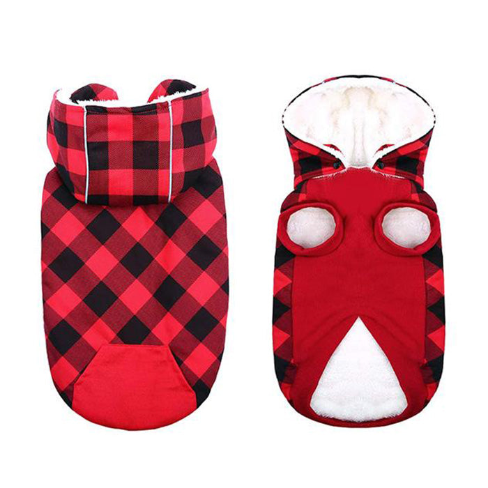 Plaid Fleece Lining Dog Hoodie