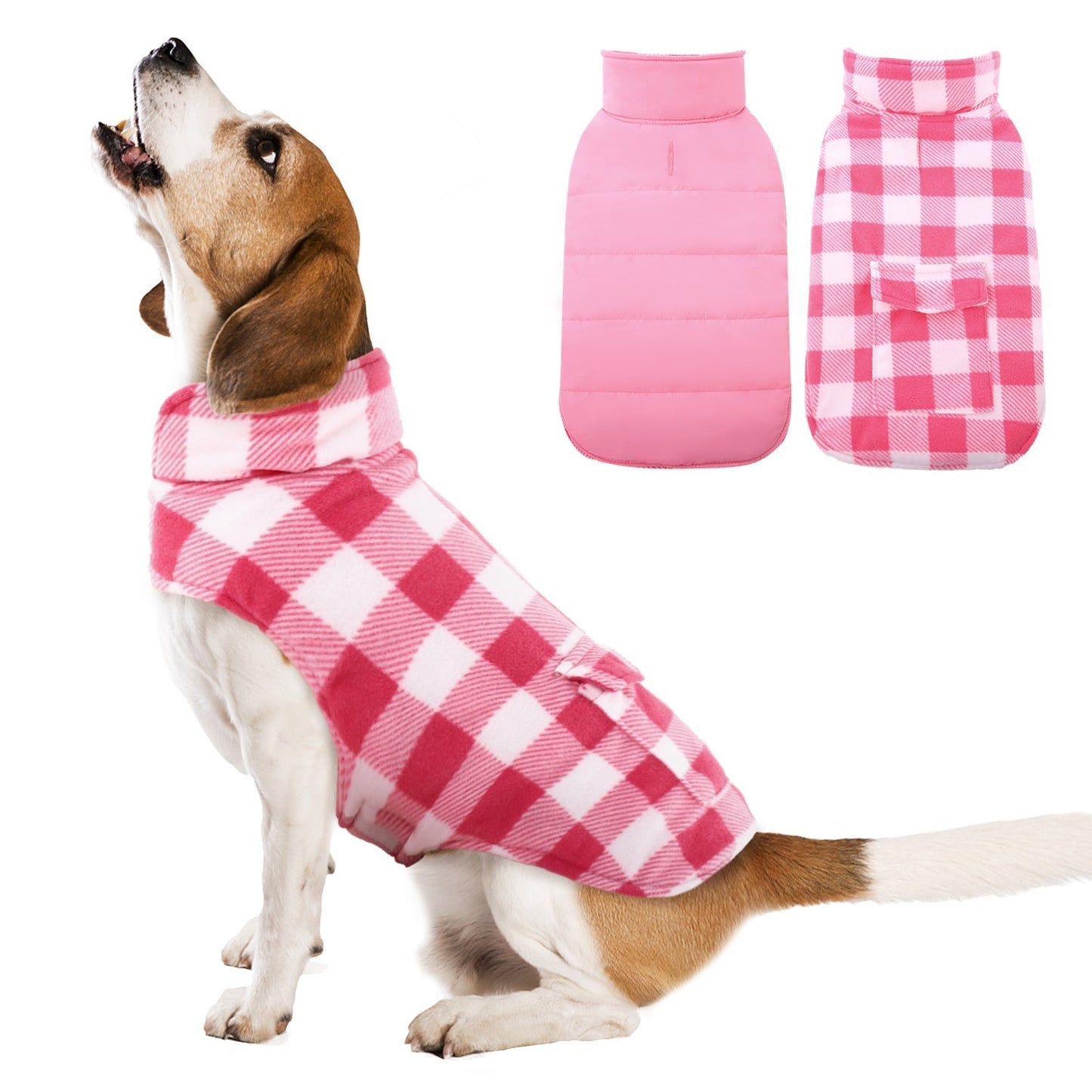 Plaid Reversible Fleece Dog Winter Coat